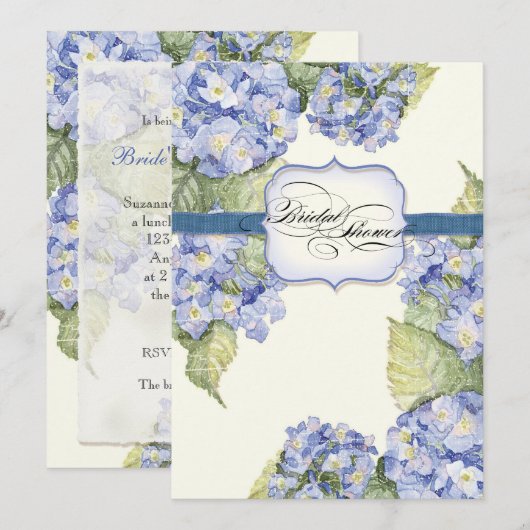 Blue Hydrangea Bracket Floral Formal Wedding Kaart (Voorkant / Achterkant)