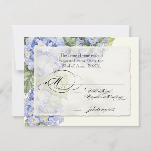 Blue Hydrangea Bracket Floral Formal Wedding RSVP Kaartje (Achterkant)