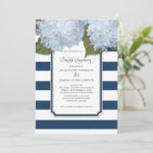 Blue Hydrangea Bridal Luncheon Navy Stripe Modern Kaart (Staand voorkant)