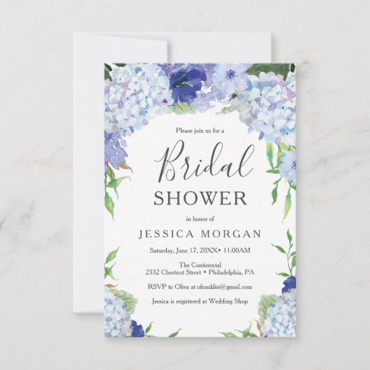 Blue Hydrangea Bridal Shower Invitation Card Kaart (Voorkant)