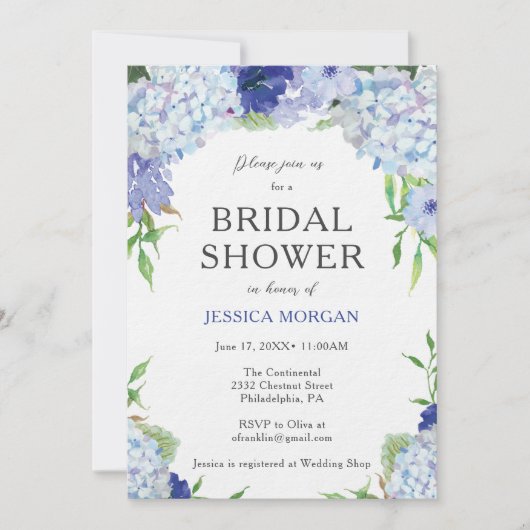 Blue Hydrangea Bridal Shower Invitation Card Kaart (Voorkant)