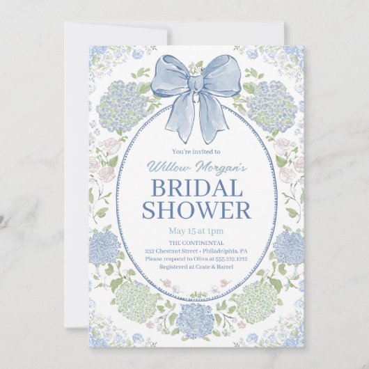 Blue Hydrangea Bridal Shower Invitation Kaart (Voorkant)