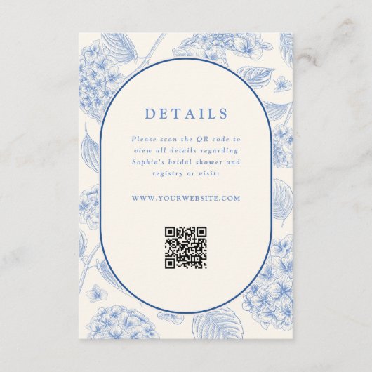 Blue Hydrangea Bridal Shower QR Code Informatiekaartje (Voorkant)