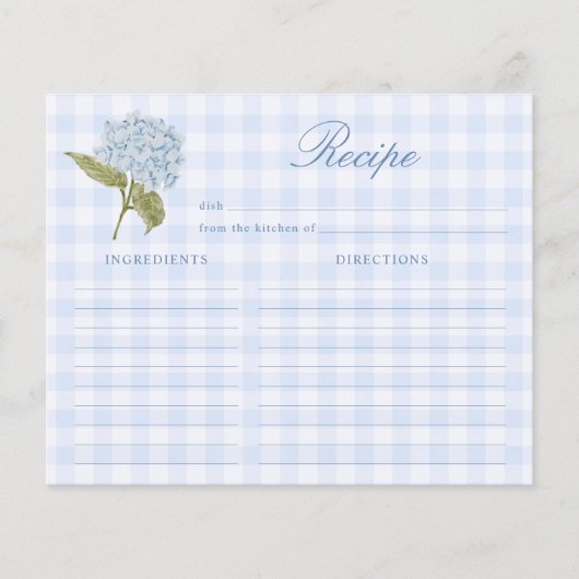 Blue Hydrangea Bridal Shower Recipe Card (Voorkant)