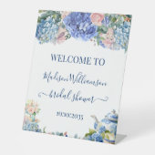 Blue Hydrangea Bridal Shower Tea Welcome  Reclamebord Met Voetstuk (Voorkant)