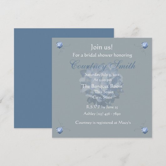 Blue Hydrangea Bridal Shower-uitnodiging Kaart (Voorkant / Achterkant)