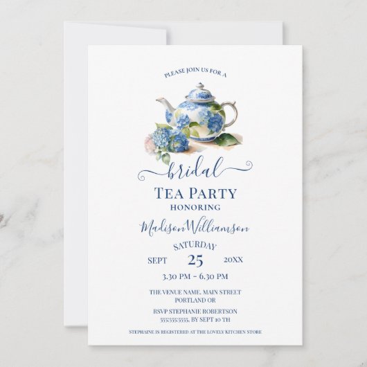 Blue Hydrangea Bridal Tea Party QR-code Kaart (Voorkant)