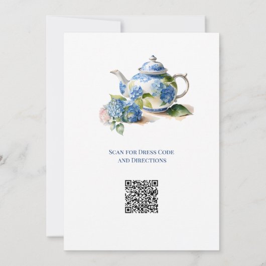 Blue Hydrangea Bridal Tea Party QR-code Kaart (Achterkant)