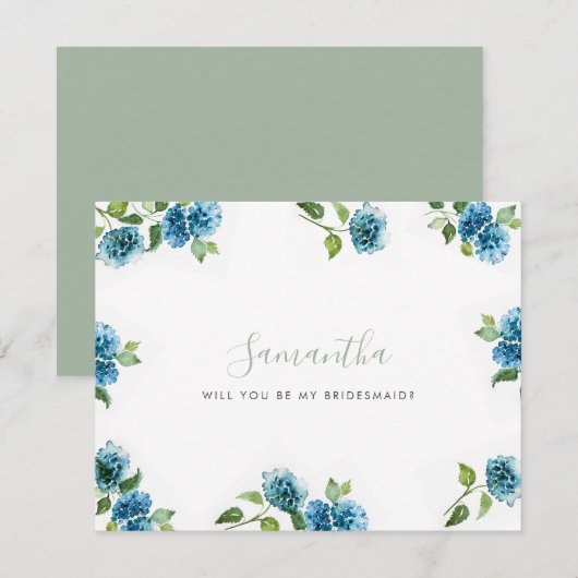 Blue Hydrangea Bridesmaid Proposal Cards (Voorkant / Achterkant)
