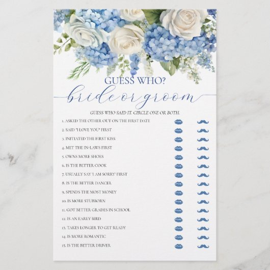 Blue Hydrangea Bruid of Bruidegom Vrijgezellenfees Flyer (Voorkant)