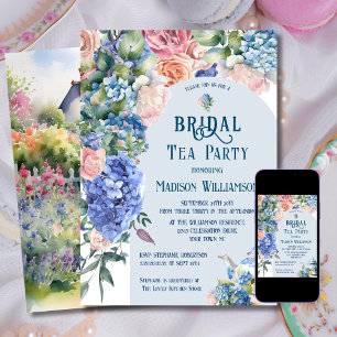 Blue Hydrangea bruids thee party Kaart