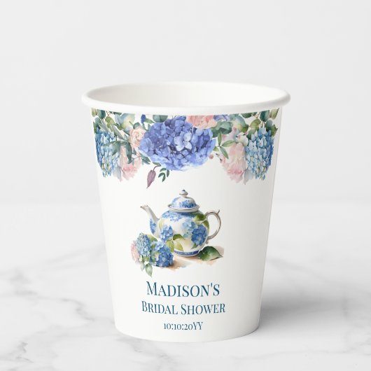 Blue Hydrangea bruids thee party Papieren Bekers (Achterkant)