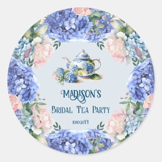 Blue Hydrangea bruids thee party Ronde Sticker (Voorkant)
