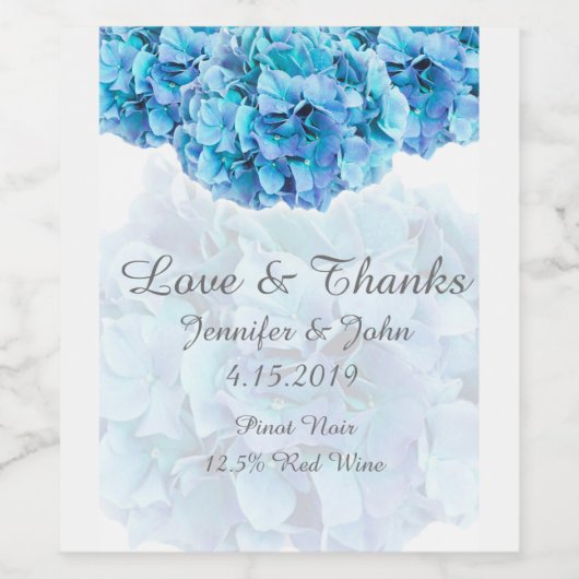 Blue Hydrangea Bruiloft Collectie Wijnlabel Wijn Etiket (Enkel label)