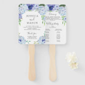 Blue Hydrangea bruiloft fan programma Handwaaier (Voorkant en achterkant)