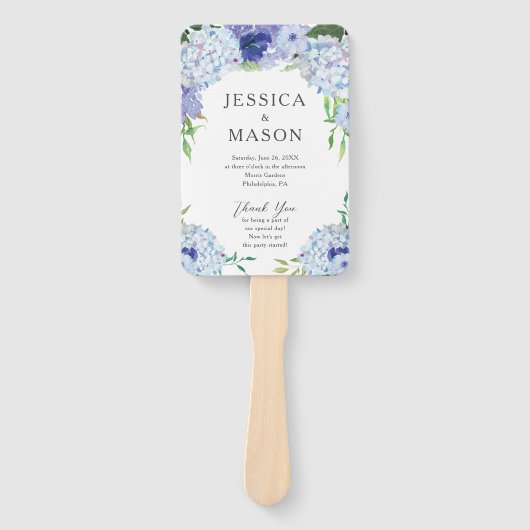 Blue Hydrangea bruiloft fan programma Handwaaier (Voorkant)
