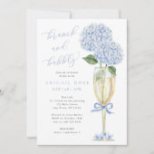 Blue Hydrangea Brunch en Bubbly Gold Champagne Kaart (Voorkant)