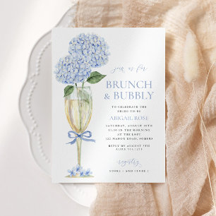 Blue Hydrangea Brunch en Bubbly Serif Champagne Kaart