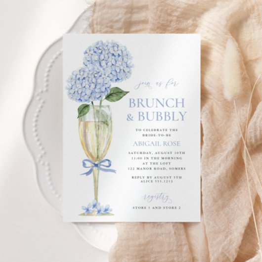 Blue Hydrangea Brunch en Bubbly Serif Champagne Kaart