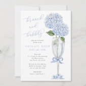 Blue Hydrangea Brunch en Bubbly Silver Champagne Kaart (Voorkant)