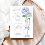 Blue Hydrangea Brunch en Bubbly Silver Champagne Kaart<br><div class="desc">Dit prachtige ontwerp is voorzien van blauwe hortensia blooms en uw aangepaste tekst. Gebruik het sjabloon formulier om uw gegevens toe te voegen.</div>