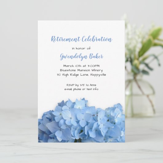 Blue Hydrangea Celebration Retirement Birthday Kaart (Staand voorkant)