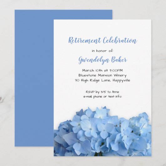 Blue Hydrangea Celebration Retirement Birthday Kaart (Voorkant / Achterkant)