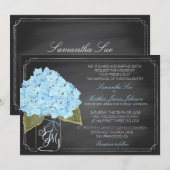 Blue Hydrangea Chalkboard Rustic Wedding Kaart (Voorkant / Achterkant)