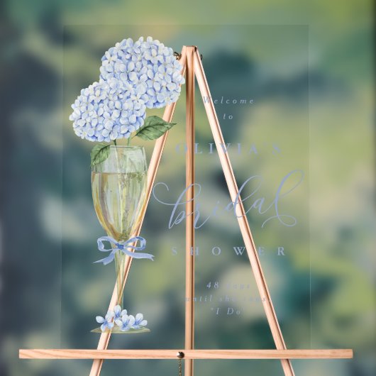 Blue Hydrangea & Champagne Vrijgezellenfeest Welko Acryl Bord (Neutraal)