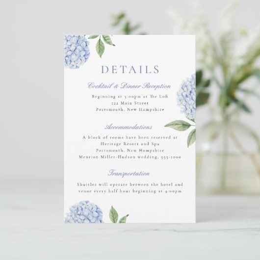 Blue Hydrangea Classic Details, Klein Informatiekaartje (Staand voorkant)