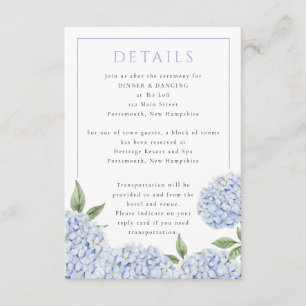 Blue Hydrangea Classic Details, Klein Informatiekaartje