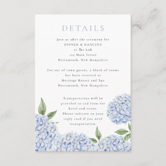 Blue Hydrangea Classic Details, Klein Informatiekaartje (Voorkant)