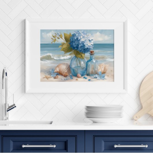 Blue Hydrangea Coastal Beach | Beach Poster