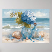 Blue Hydrangea Coastal Beach | Beach Poster (Voorkant)