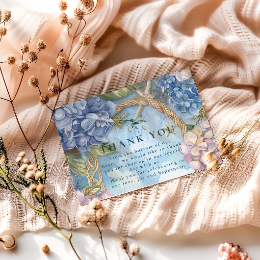 Blue Hydrangea Coastal Rope Wedding Bedankkaart
