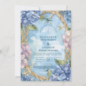 Blue Hydrangea Coastal Rope Wedding Kaart (Voorkant)