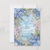Blue Hydrangea Coastal Rope Wedding RSVP Kaartje (Voorkant)