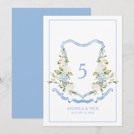 Blue Hydrangea Crest Monogram Card Kaart (Voorkant / Achterkant)
