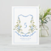 Blue Hydrangea Crest Monogram Card Kaart (Staand voorkant)
