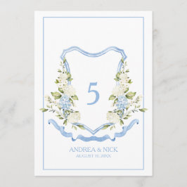 Blue Hydrangea Crest Monogram Card Kaart