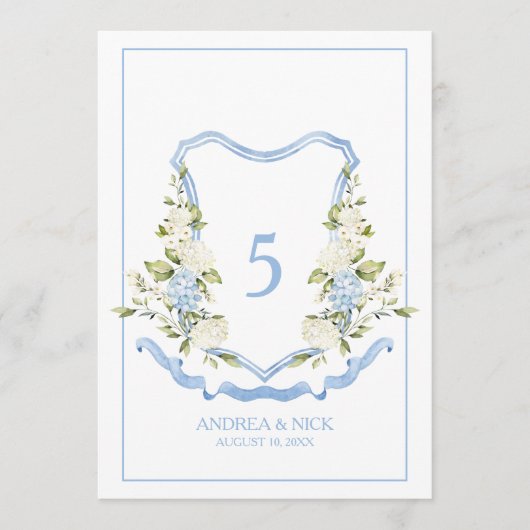 Blue Hydrangea Crest Monogram Card Kaart (Voorkant)