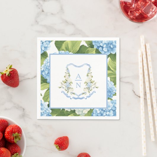 Blue Hydrangea Crest Monogram Servet (Insitu)