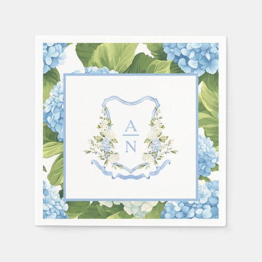 Blue Hydrangea Crest Monogram Servet (Voorkant)