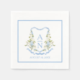 Blue Hydrangea Crest Monogram Simple Servet