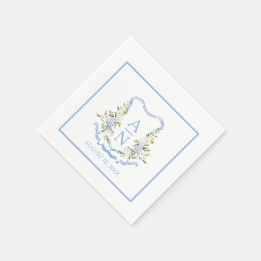 Blue Hydrangea Crest Monogram Simple Servet (Hoek)
