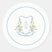 Blue Hydrangea Crest Monogram Stickers Simple (Voorkant)