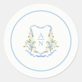 Blue Hydrangea Crest Monogram Stickers Simple