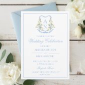Blue Hydrangea Crest Monogram Wedding Invitation Kaart