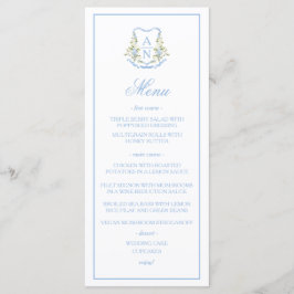 Blue Hydrangea Crest Monogram Wedding Menu