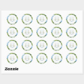 Blue Hydrangea Crest Monogram Wedding Stickers (Vel)
